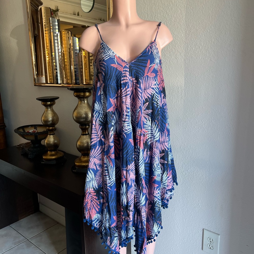 Japna Blue and Pink Leaf Print Dress